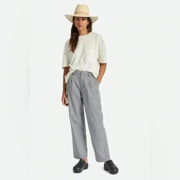 Brixton Pants - NWT Brixton Victory Trouser Pants Washed Navy Gingham High Waisted Straight Leg